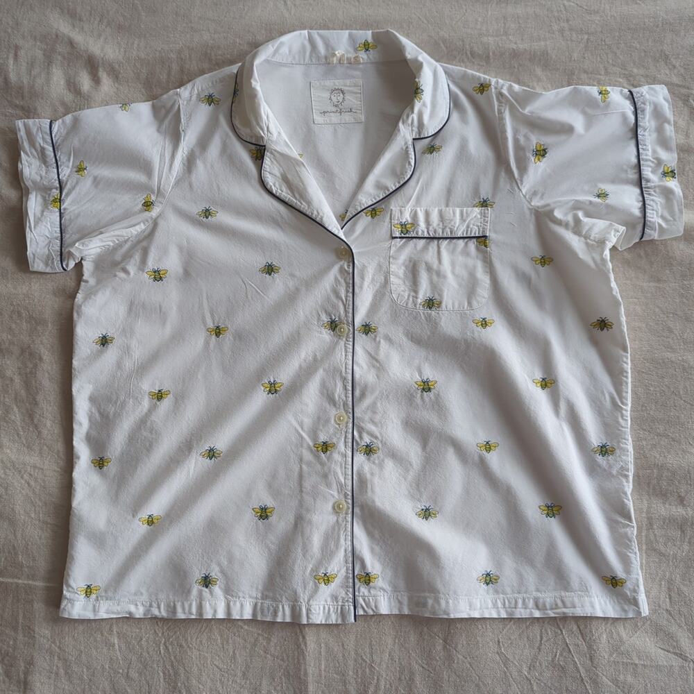Printfresh Beekeeper Cloud White 100% Cotton Embroidered Pajama Top Size 1X